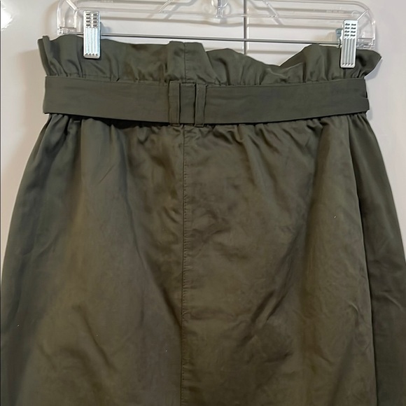 CRISTINA LEI DARK Green Asymmetrical Paper-bag Waist Cotton Midi Skirt, Size M - Picture 8 of 11